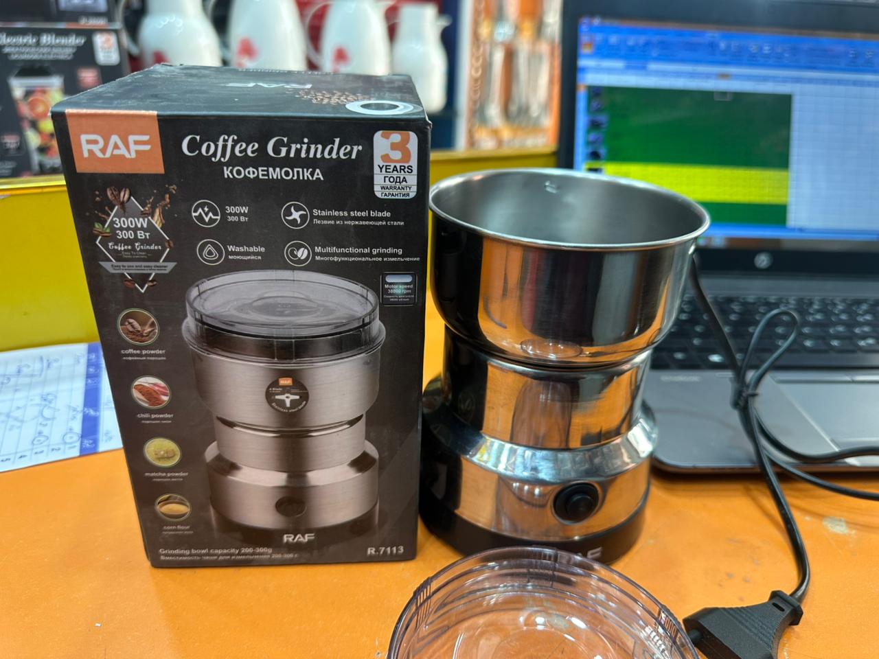 Mini Electric Grinder Machine 300W Stainless Steel – Coffee, Spice & Masala Blender (220V)